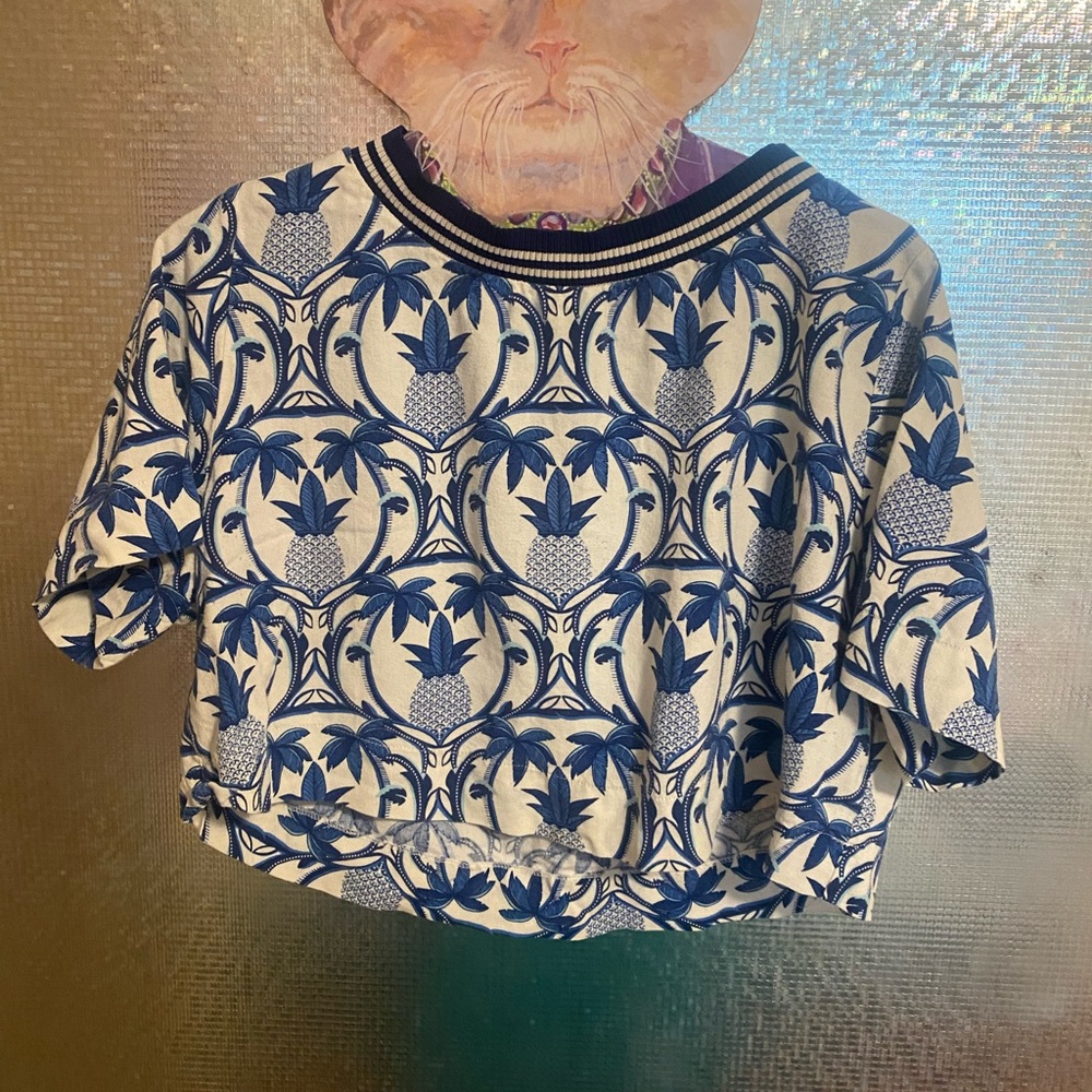 Blue and White Farm Rio Pineapple Print crop Top